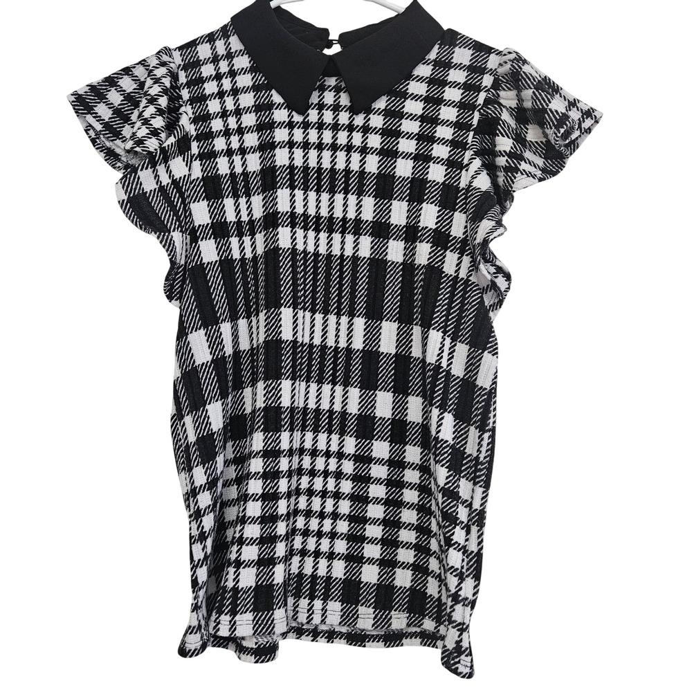Misia Wmn Plaid Peter Pan‎ Collar Ruffle Cap Sleeve Knit 
Preppy Dark Academia S